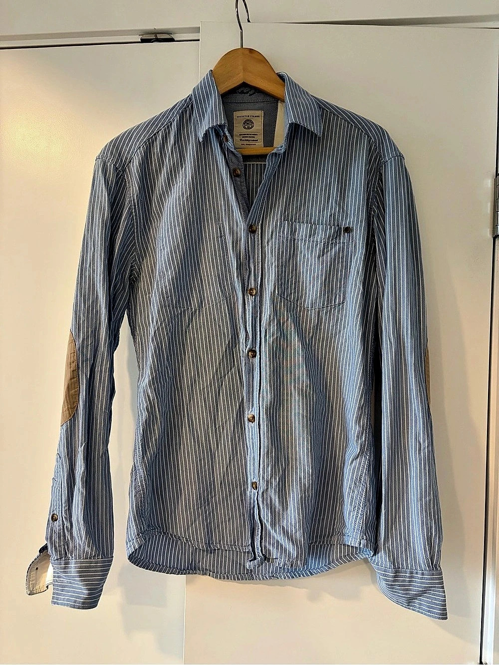 Selected Homme Luke Shirt LS PKT SJ Striped Cotton Shirt in Blue & White Small